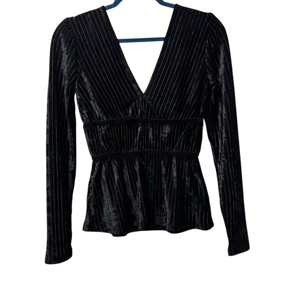 BCBG Max Azria Velvet Peplum Top Black Sleeveless V-Neck Blouse Size XXS NWT - Picture 5 of 6